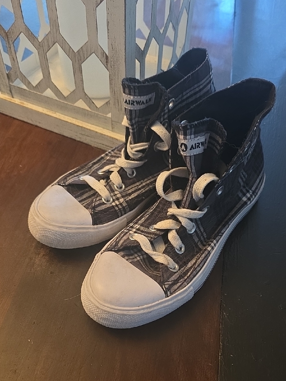 Airwalk Women's Plaid High-Top Sneakers in Black and White